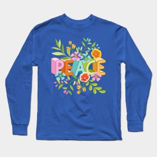 Peace 3D Lettering Floral Artwork Long Sleeve T-Shirt